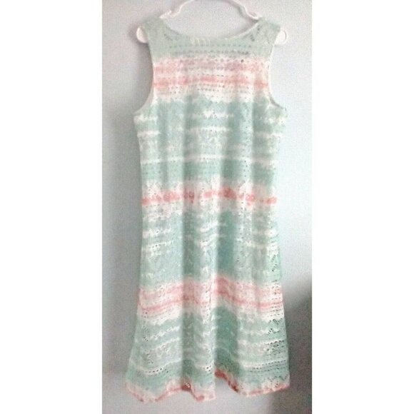 Cloth & Portrait A-Line Women's Eyelet Midi Dress Lined White Mint Peach - Large - Picture 5 of 7